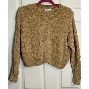 Cocovive Women's Tan Chunky Knit Crop Sweater Medium, Super Soft